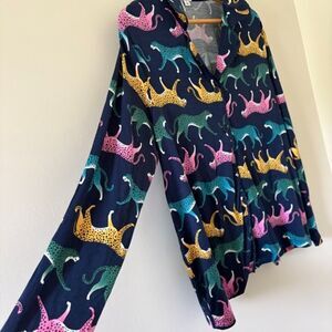 Crown & Ivy Multicolored Leopards Animal PJ Button Down Longsleeve Top NWT
